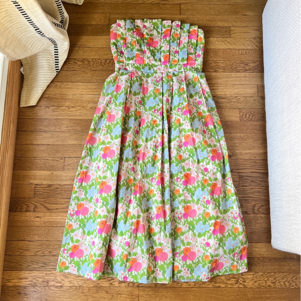 Anthro Floral Strapless Dress